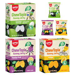 Amos Vegan Gummy Jerky ChewTopia – Mélange de 3 saveurs – 8,47 oz/paquet
