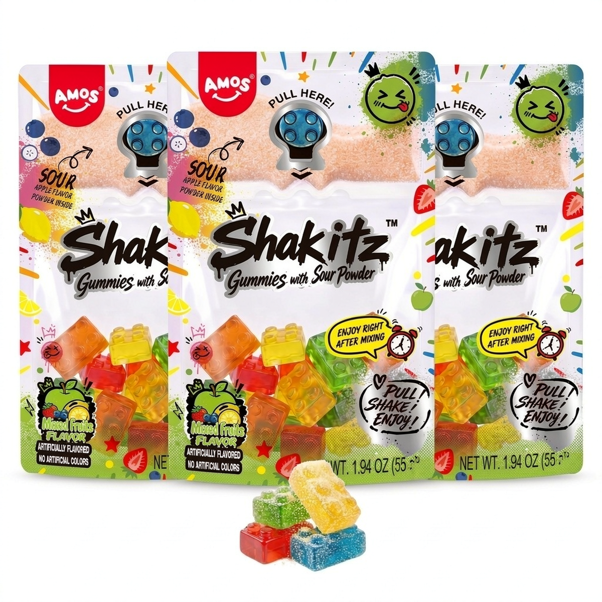 Shakitz - 4D Gummy with Sour Powder - Blocks Gummy - 3 bags