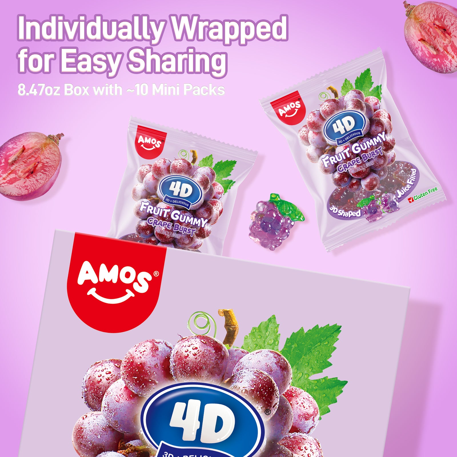 Bonbons gélifiés aux fruits 4D - Fourrés au jus de fraise - 85 g 