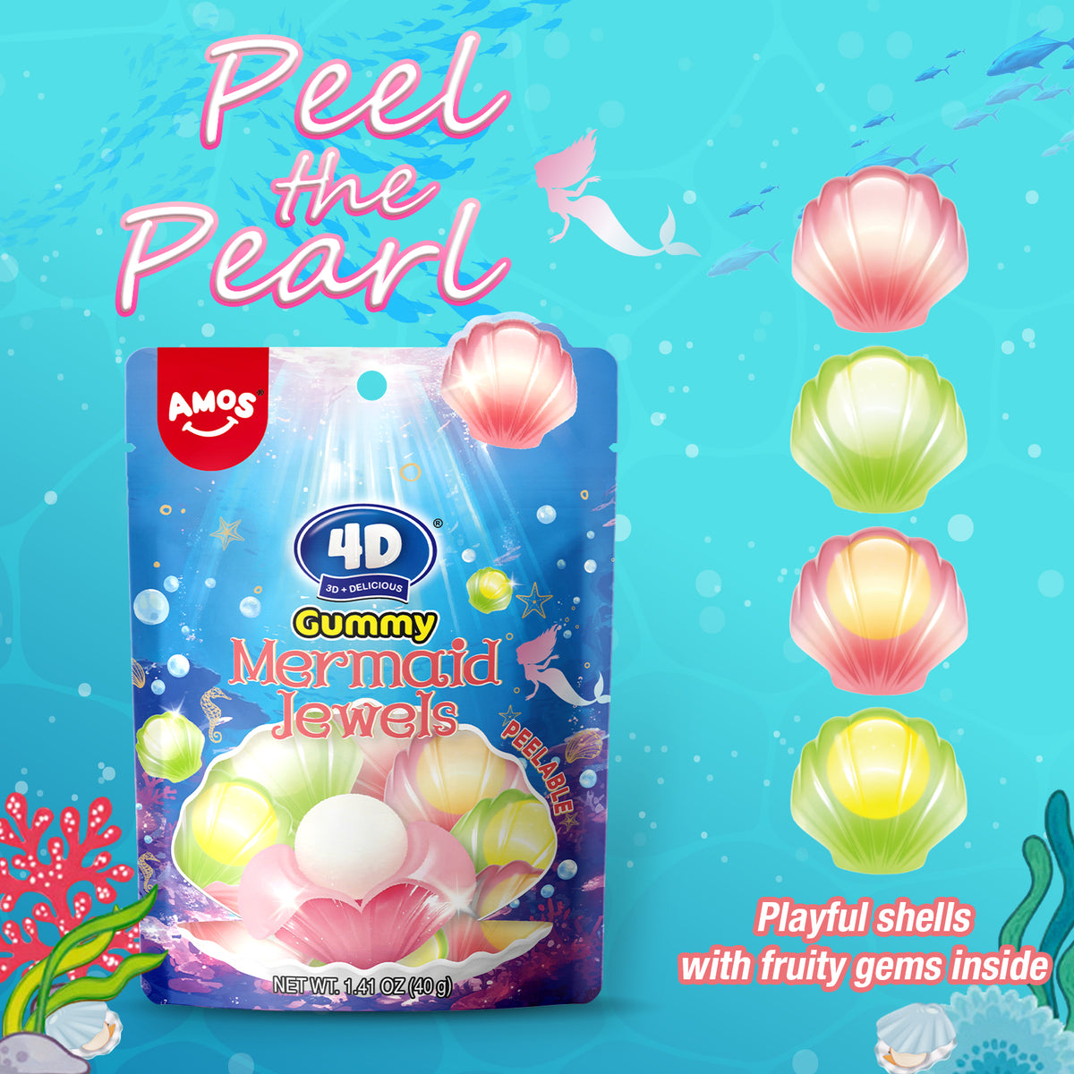 4D Mermaid Jewels Gummy Mix Flavor - 40g/bag