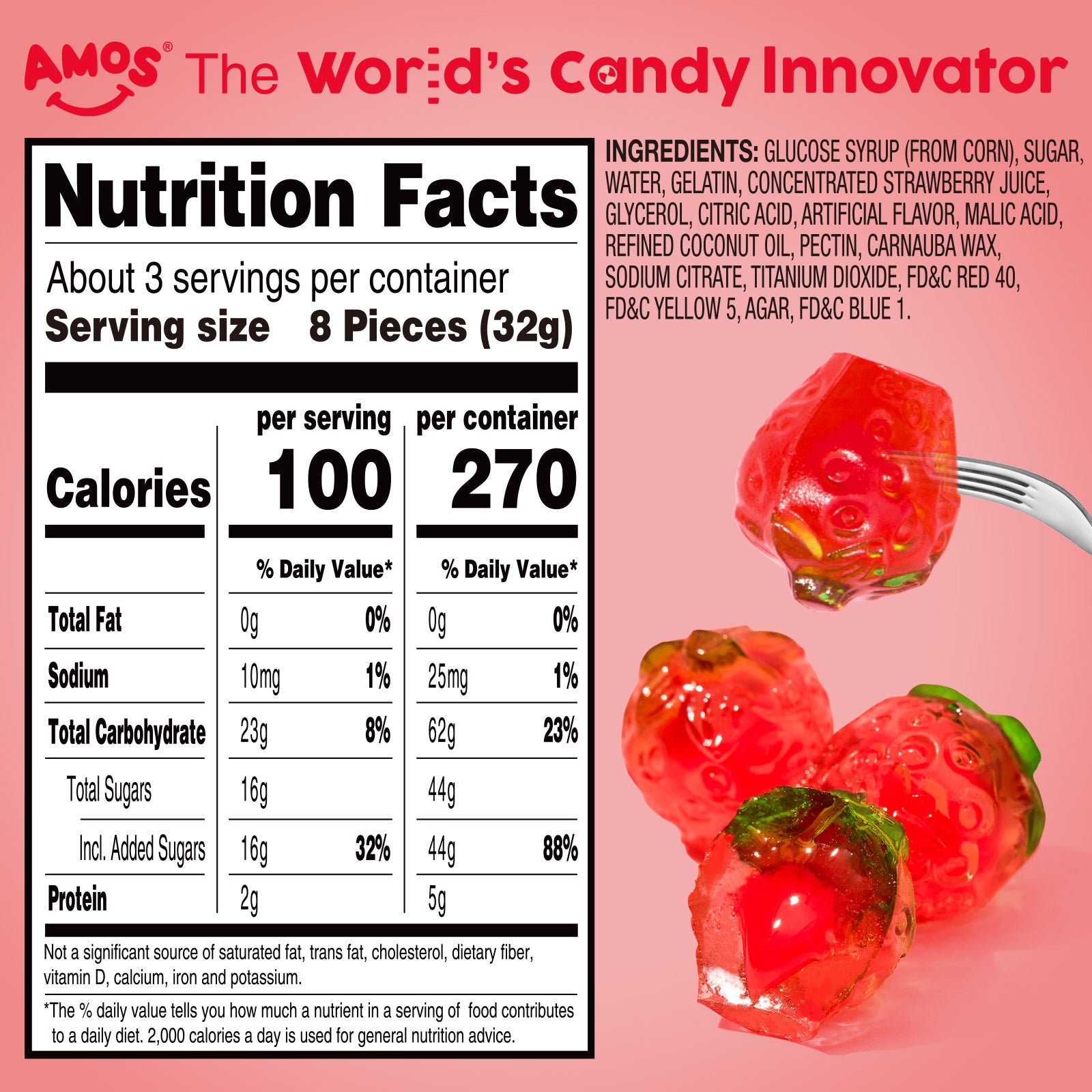Bonbons gélifiés aux fruits 4D - Fourrés au jus de fraise - 85 g 