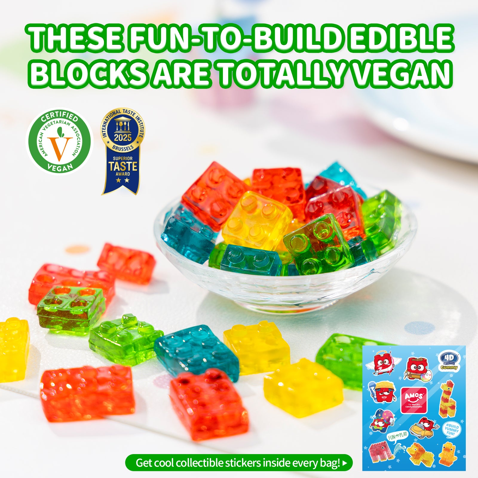 AMOS 4D Vegan Gummy Blocks Candy - 240g