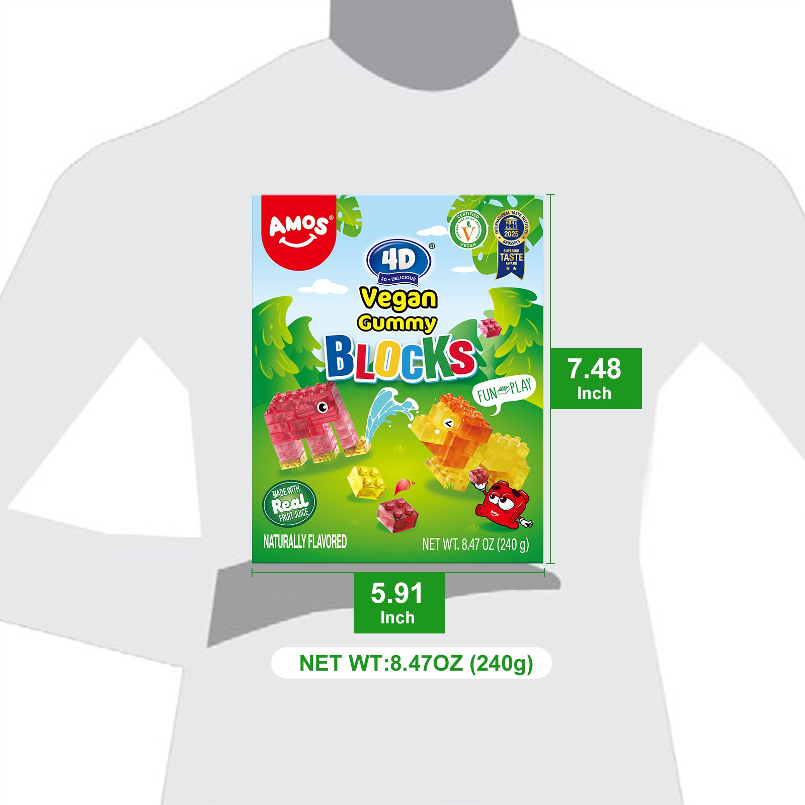 AMOS 4D Vegan Gummy Blocks Candy - 240g