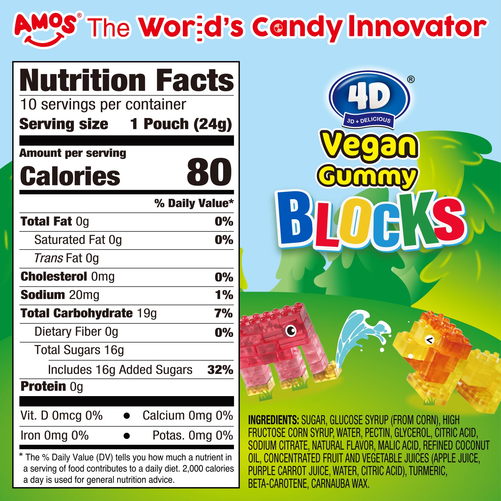 AMOS 4D Vegan Gummy Blocks Candy - 240g
