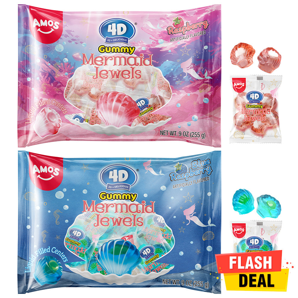 Amos 4D Mermaid Jewels Gummy Candy - 2 Flavor Mix
