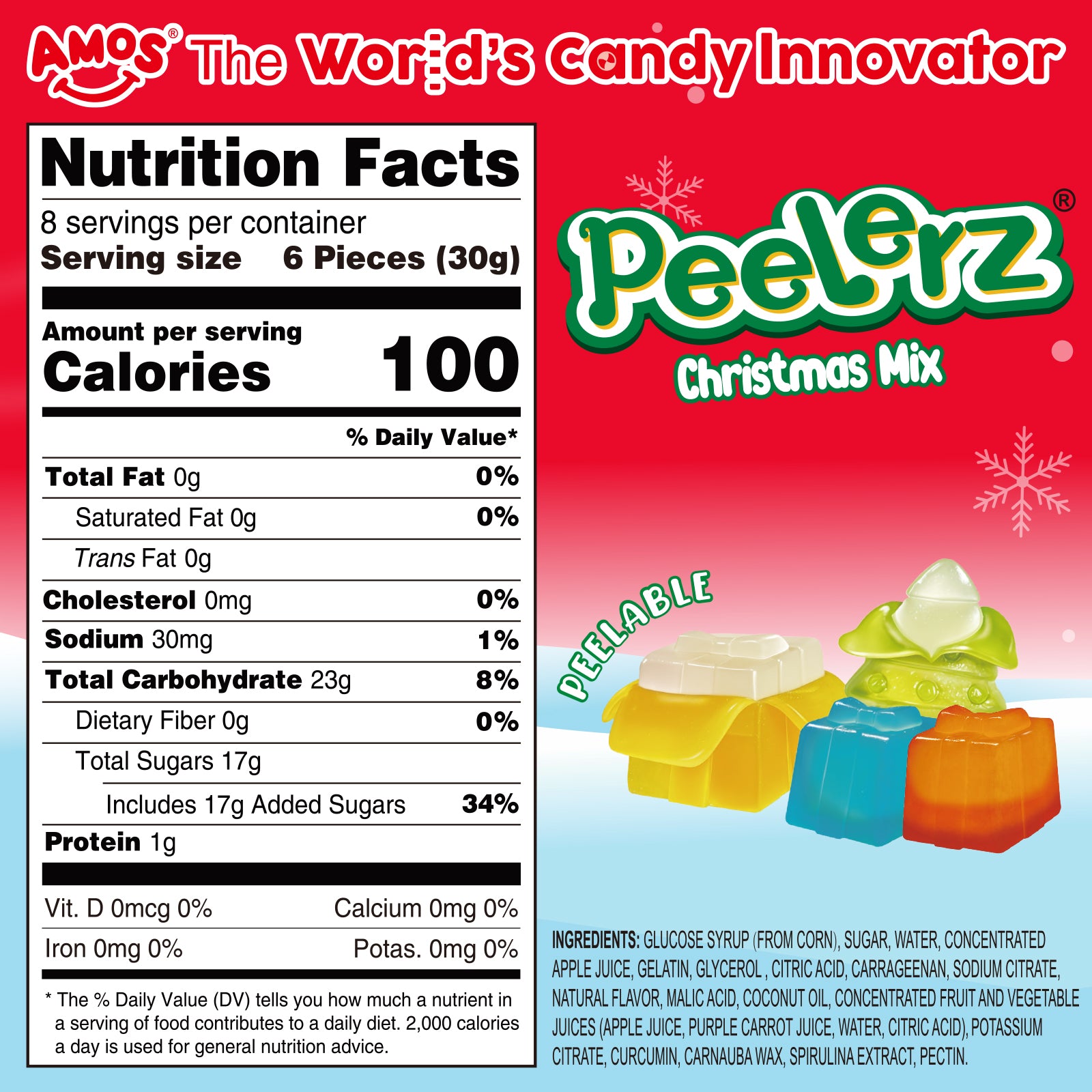 Amos Peelerz Christmas Mix Gummy Candy - 8.47oz