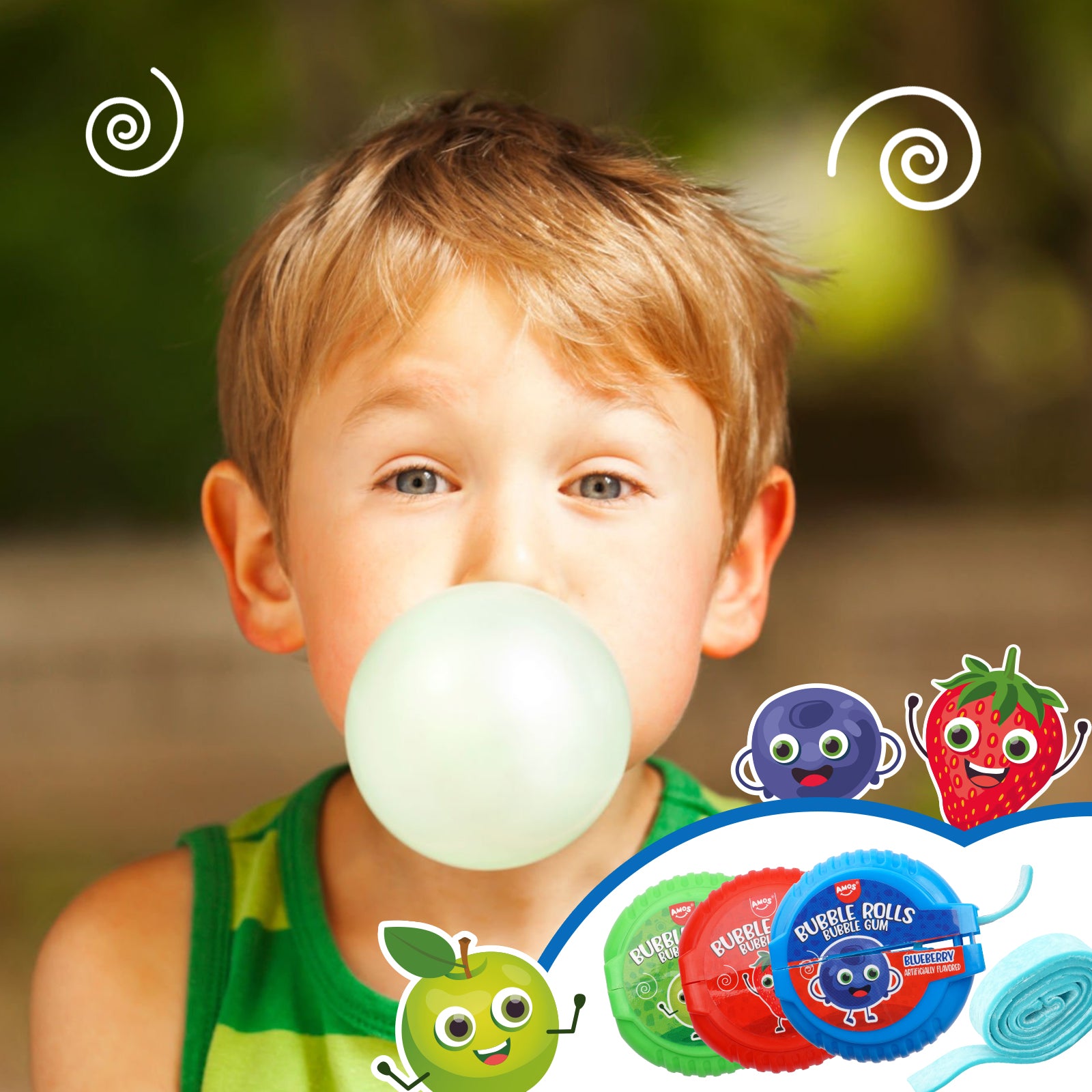 Amos Bubble Rolls Gum - 144g/bag