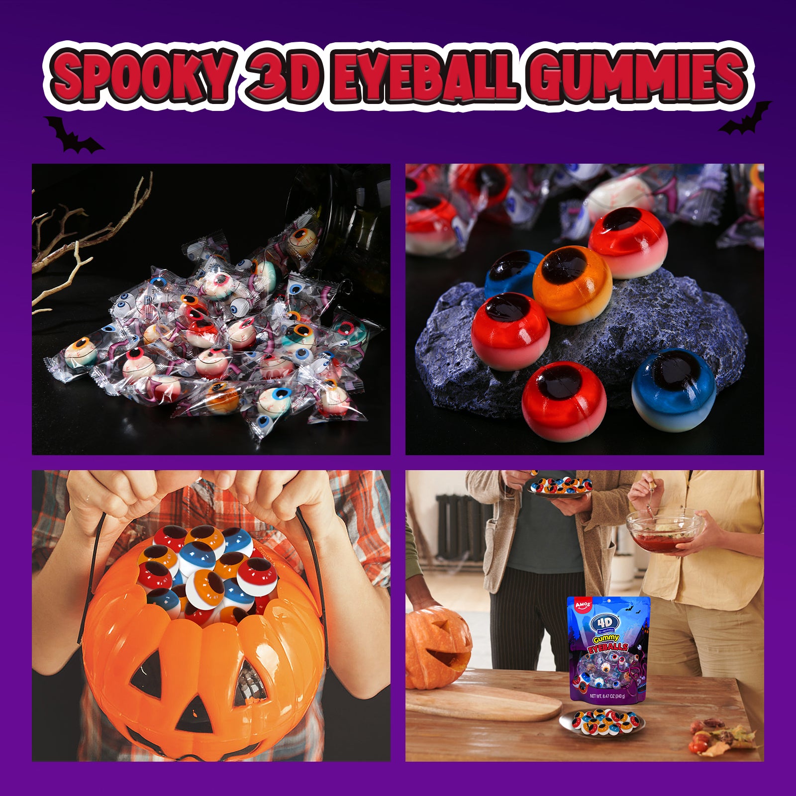 Bonbons d'Halloween - Gommes pour les yeux 4D - 240 g/sachet