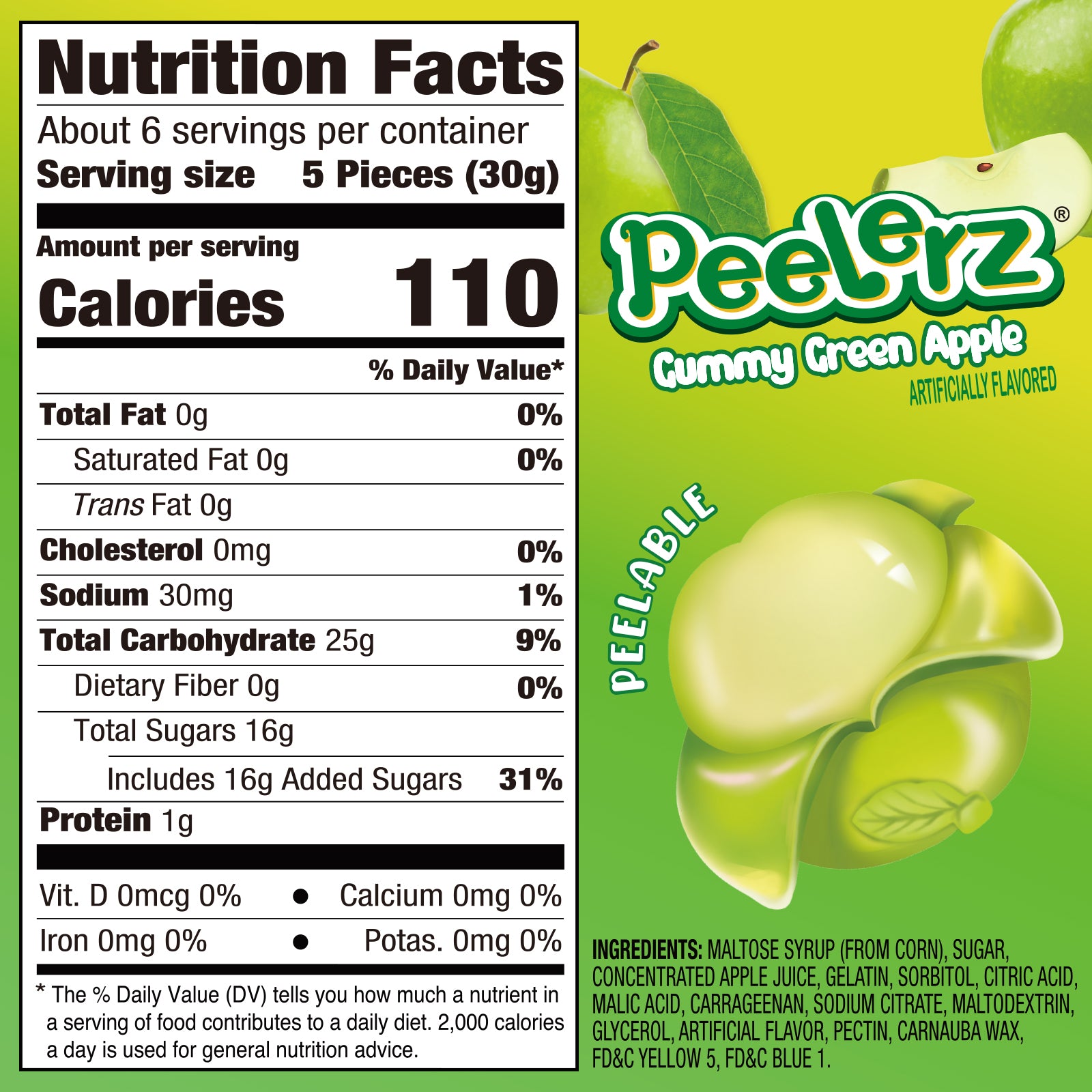 Peelerz - Peelable Gummy Green Apple Flavor - 6oz