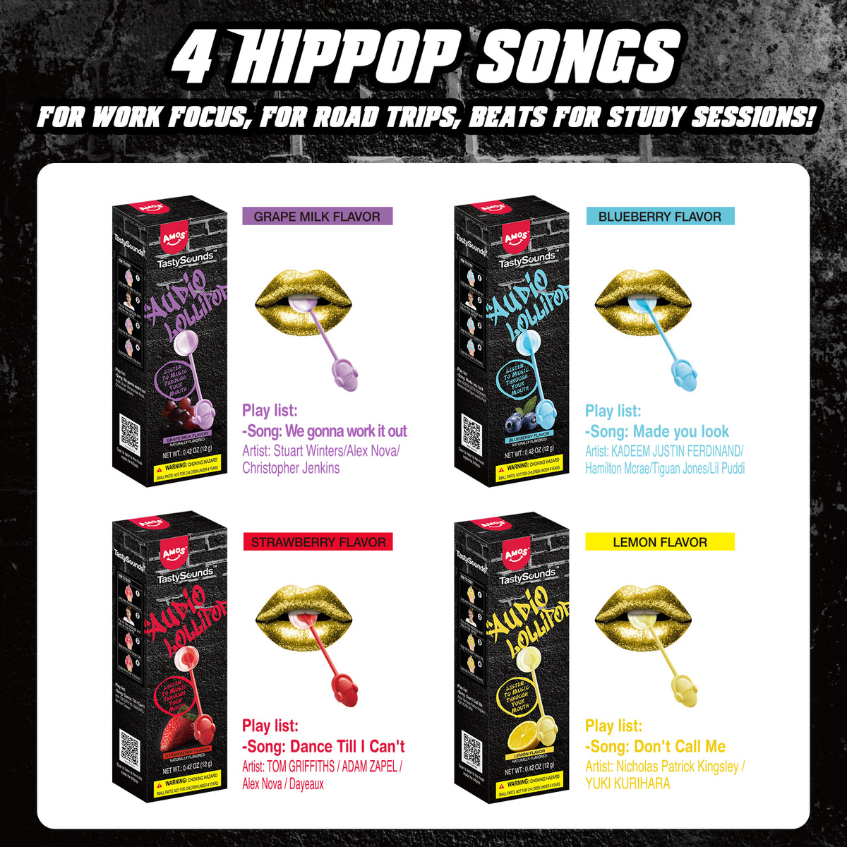 TastySounds - Hip Hop Music Lollipop 4 Flavor-Mix -Free shipping